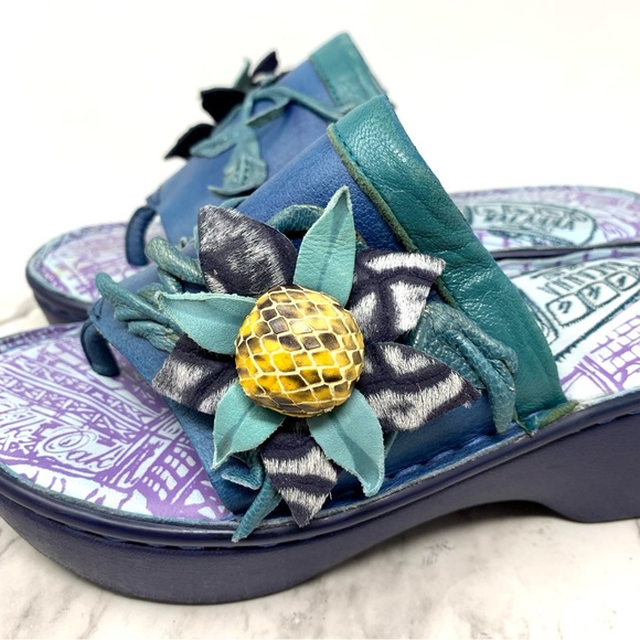 Macanna 3D Floral Mixed Media Print Leather Platform Sandals 7/37 Maximalist - Picture 16 of 16